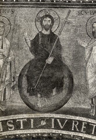 Anderson — Anonimo romano sec. VI - S. Lorenzo fuori le Mura, mosaico dell'arco trionfale: Cristo benedicente — particolare